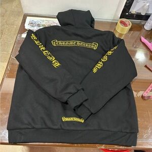 Chrome Hearts Black Zip-Up Sweatshirt with Yellow Gothic Logos